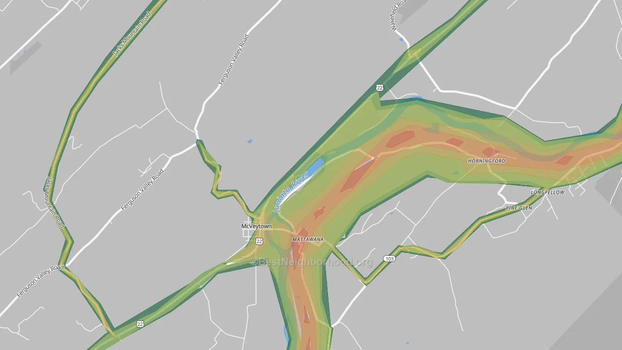 Mattawana, PA Map of Noise Levels in Mattawana