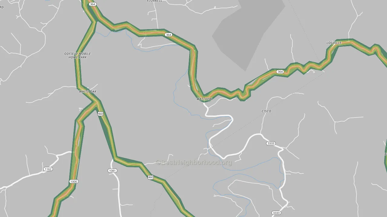 Matthew, KY Map of Noise Levels in Matthew