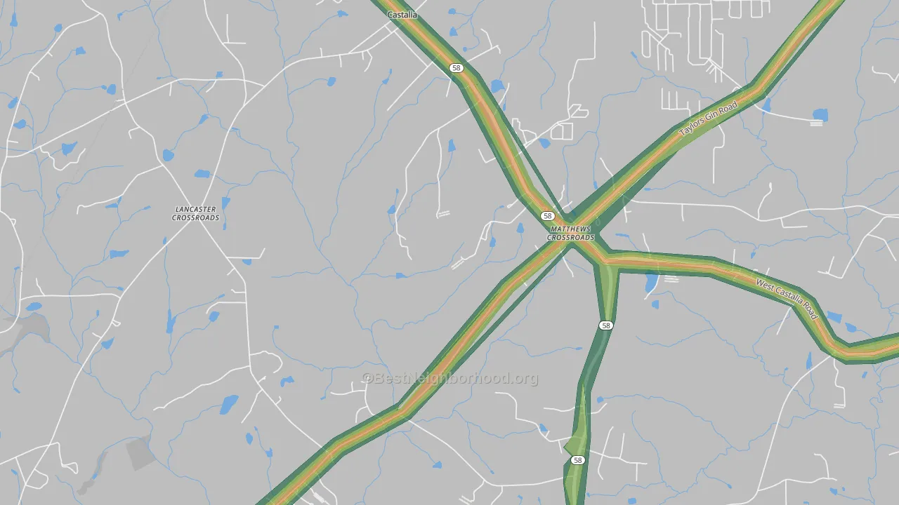 Matthews Crossroads, NC Map of Noise Levels in Matthews Crossroads