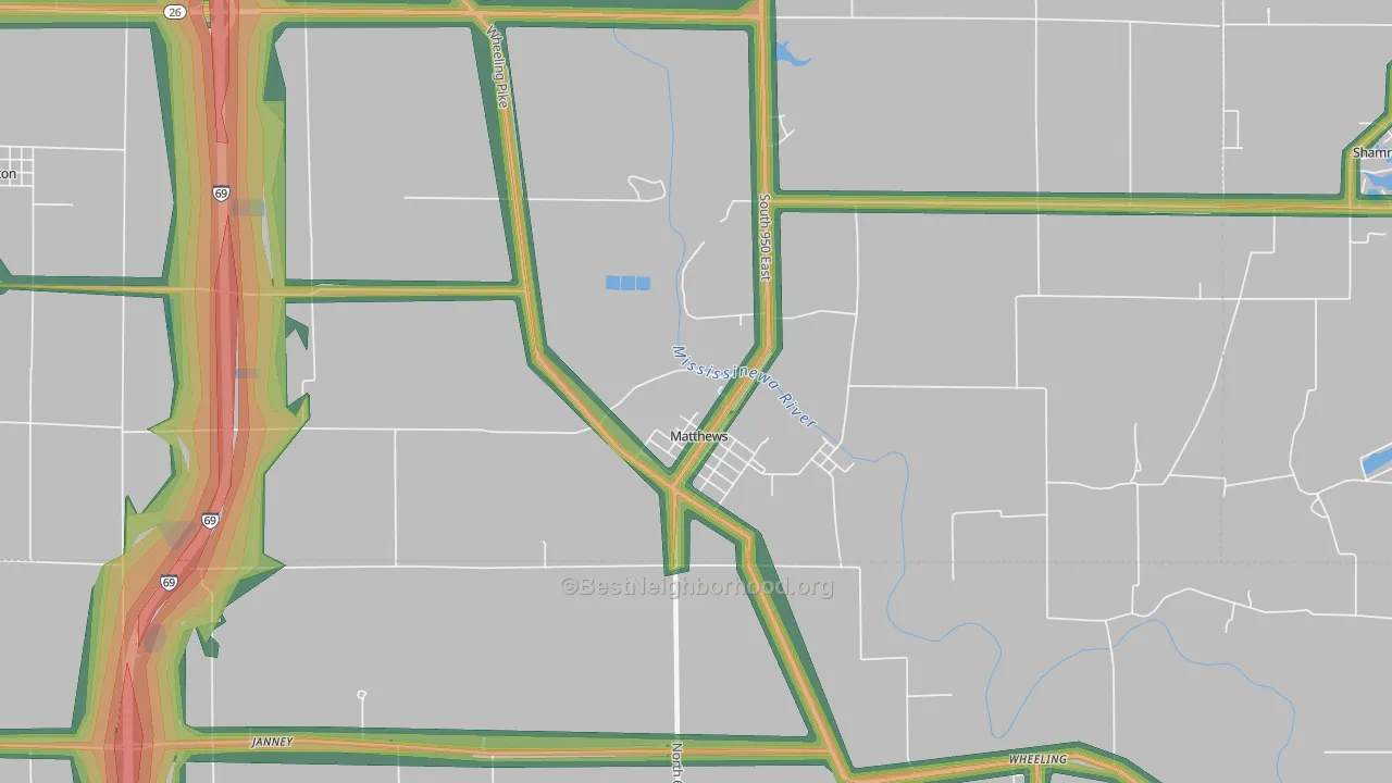 Matthews, IN Map of Noise Levels in Matthews