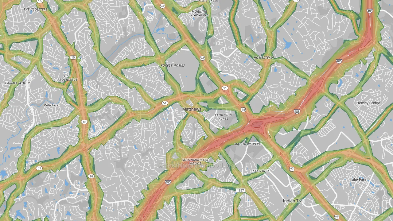 Matthews, NC Map of Noise Levels in Matthews
