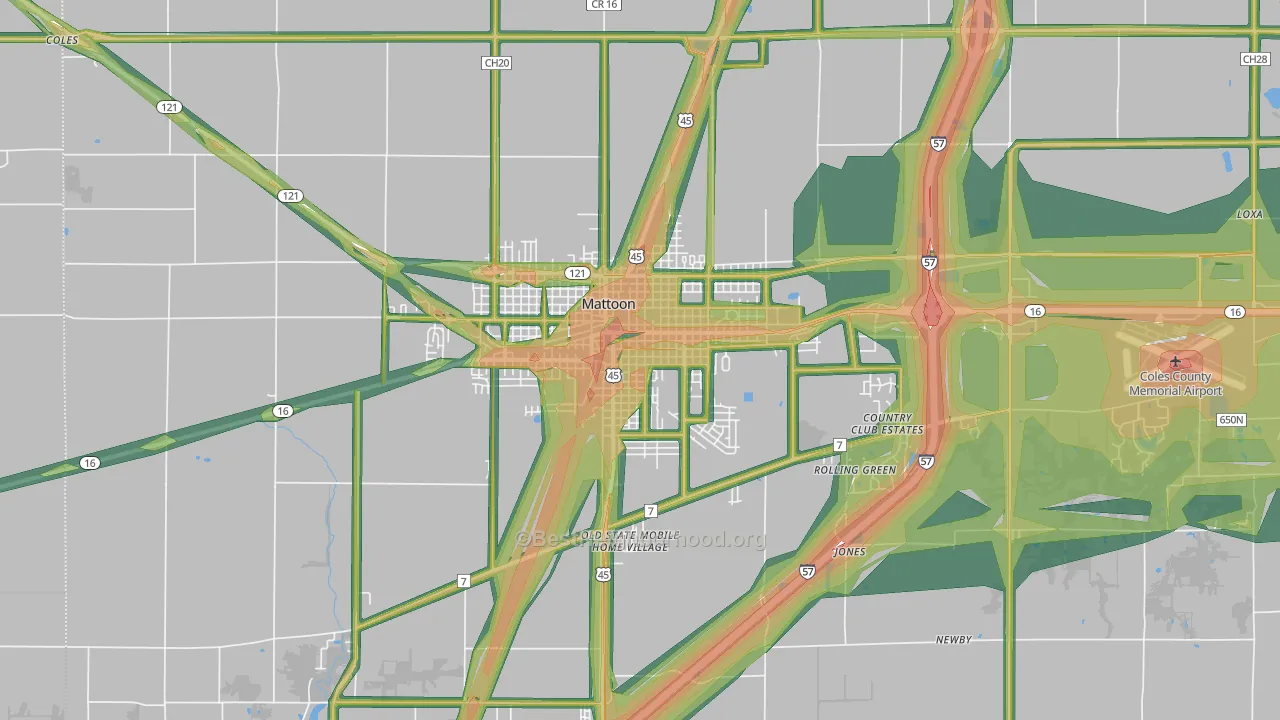 Mattoon, IL Map of Noise Levels in Mattoon
