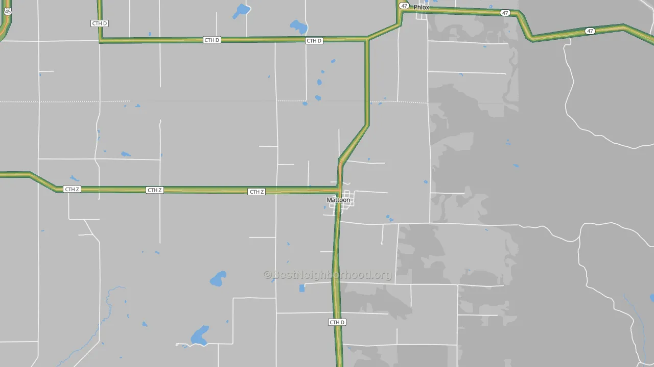 Mattoon, WI Map of Noise Levels in Mattoon