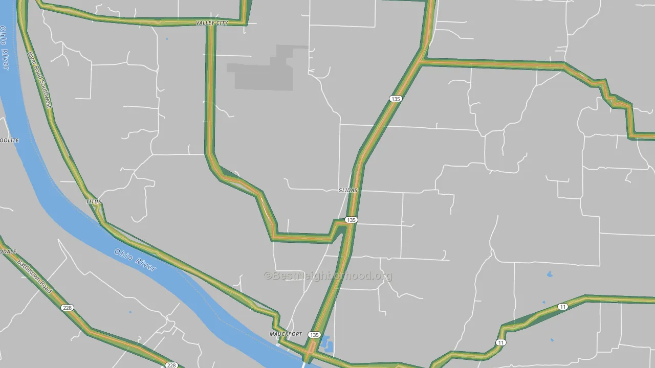 Mauckport, IN Map of Noise Levels in Mauckport
