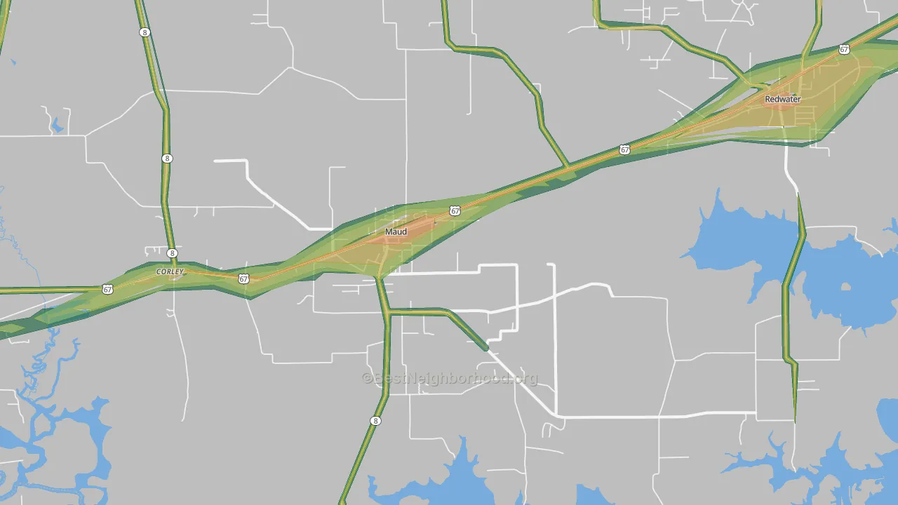 Maud, TX Map of Noise Levels in Maud