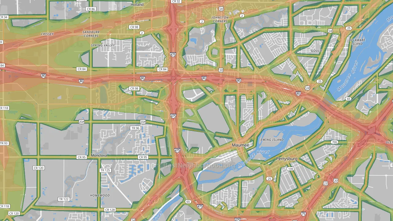 Maumee, OH Map of Noise Levels in Maumee