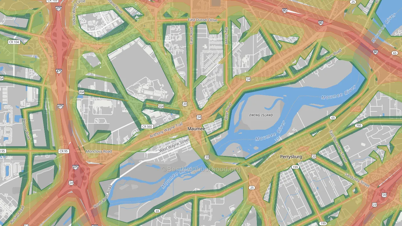 Maumee Uptown Historic District, Maumee, OH Map of Noise Levels in Maumee Uptown Historic District