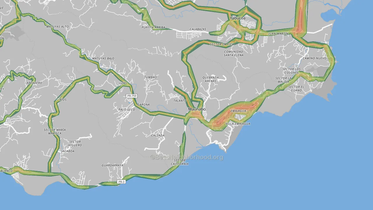 Maunabo Municipio, PR Map of Noise Levels in Maunabo Municipio