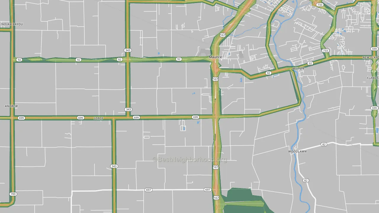 Maurice, LA Map of Noise Levels in Maurice
