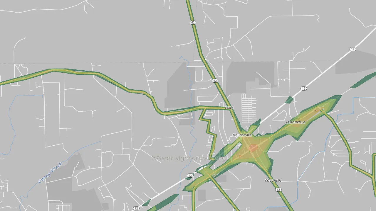 Mauriceville, TX Map of Noise Levels in Mauriceville