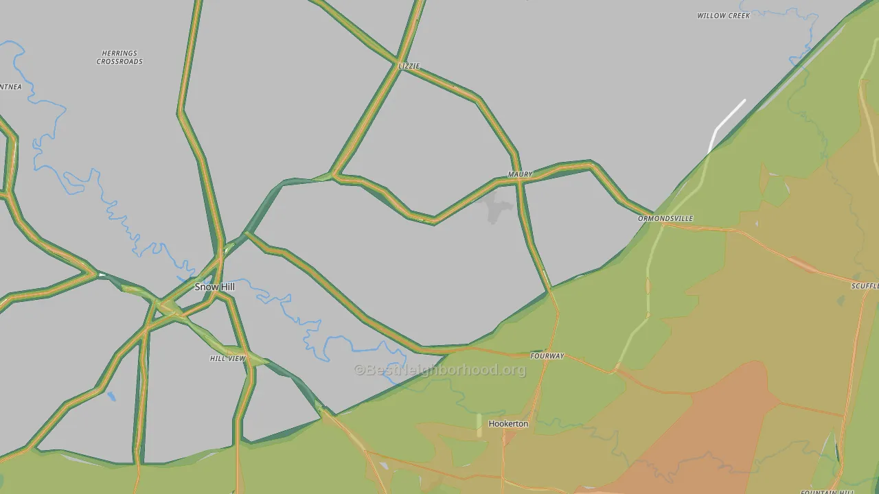 Maury, NC Map of Noise Levels in Maury