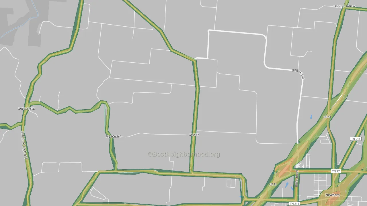 Maxey, TN Map of Noise Levels in Maxey