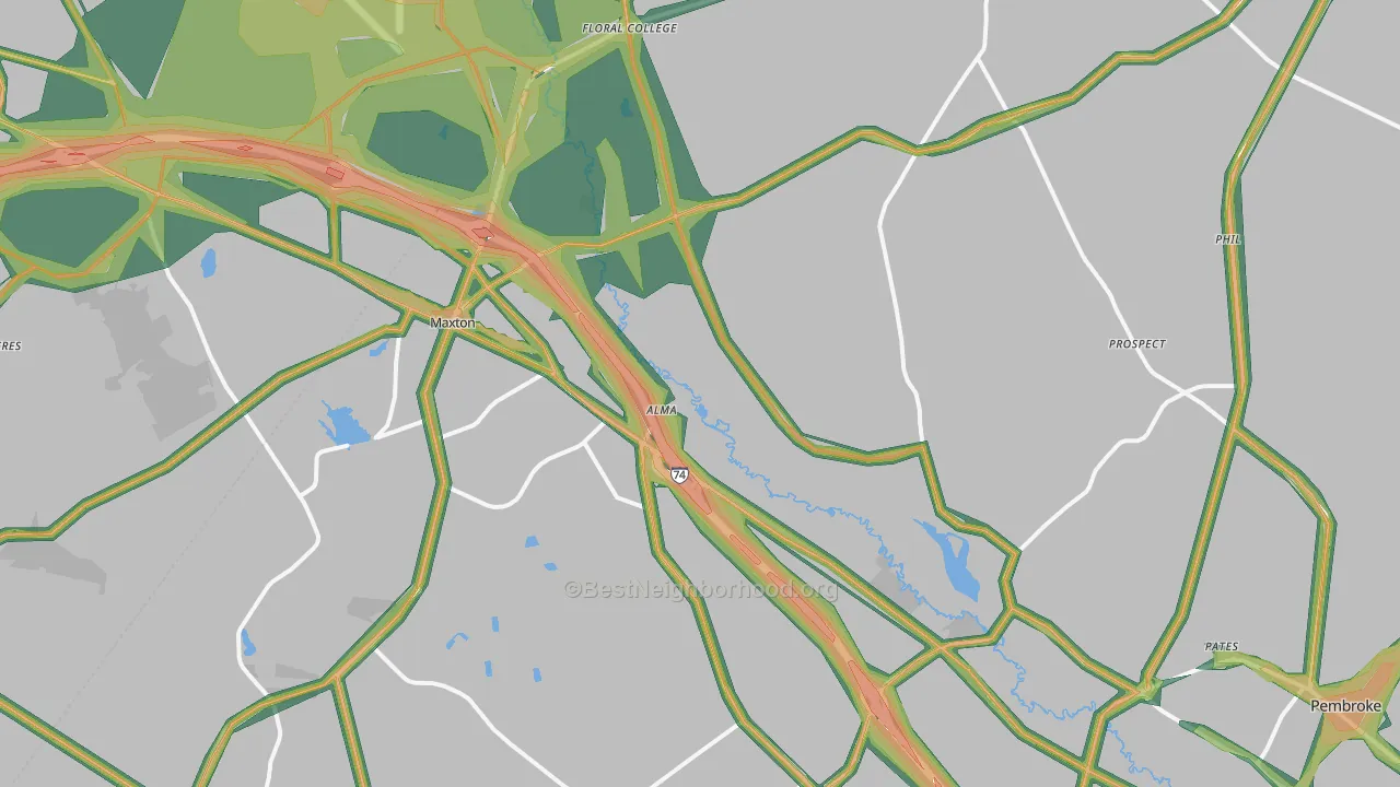 Maxton, NC Map of Noise Levels in Maxton
