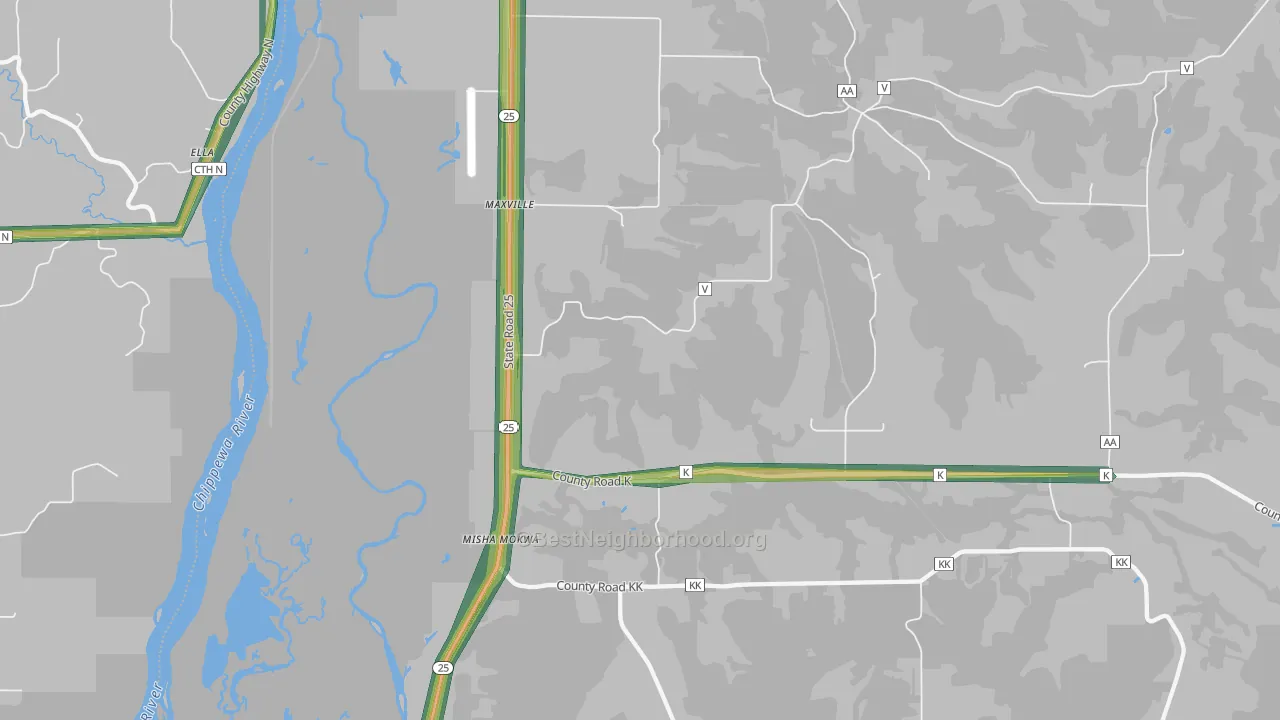 Maxville, WI Map of Noise Levels in Maxville