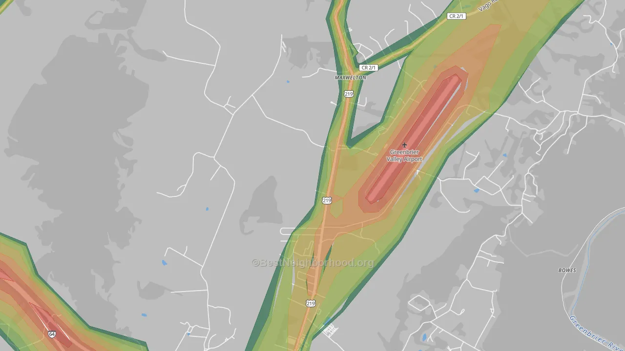 Maxwelton, WV Map of Noise Levels in Maxwelton