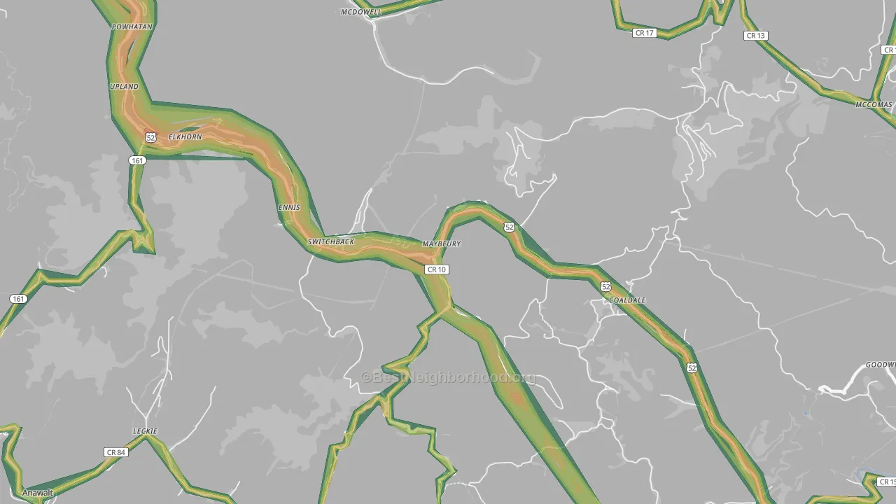 Maybeury, WV Map of Noise Levels in Maybeury