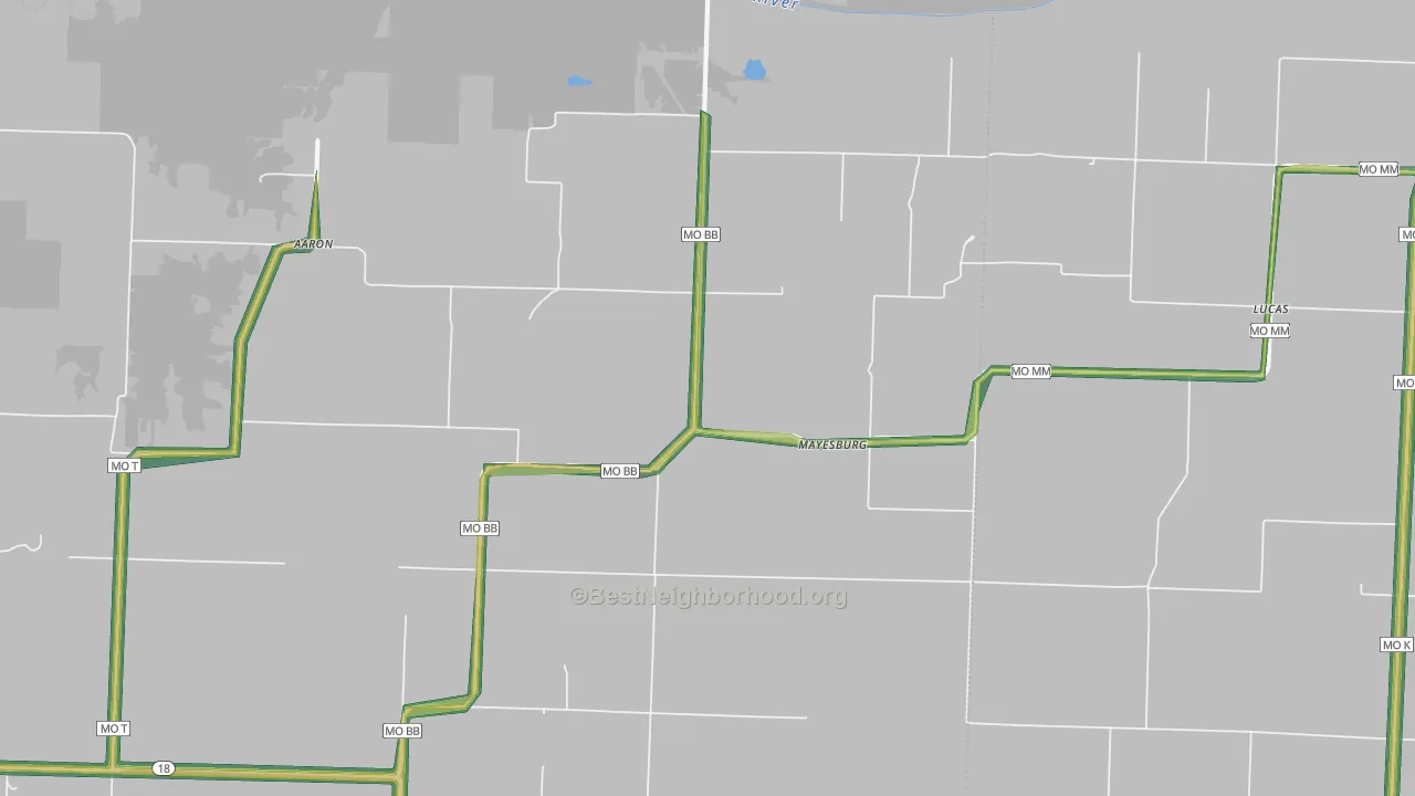 Mayesburg, MO Map of Noise Levels in Mayesburg