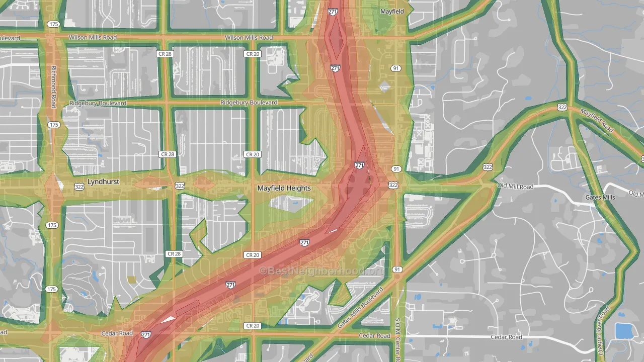 Mayfield Heights, OH Map of Noise Levels in Mayfield Heights