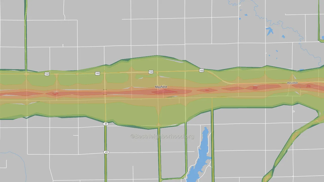 Mayfield, KS Map of Noise Levels in Mayfield