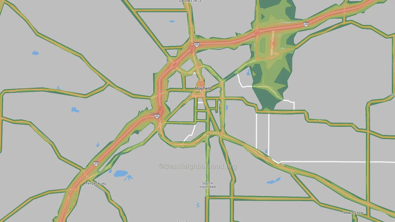Mayfield, KY Map of Noise Levels in Mayfield