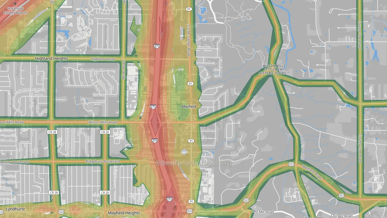 Mayfield, OH Map of Noise Levels in Mayfield