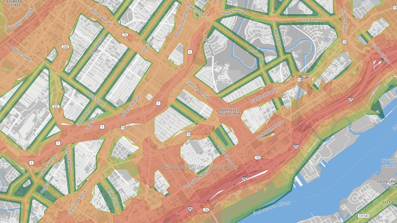 Mayfield, Philadelphia, PA Map of Noise Levels in Mayfield