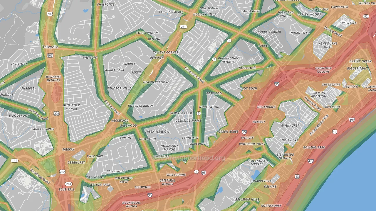 Mayfield, Wilmington, DE Map of Noise Levels in Mayfield