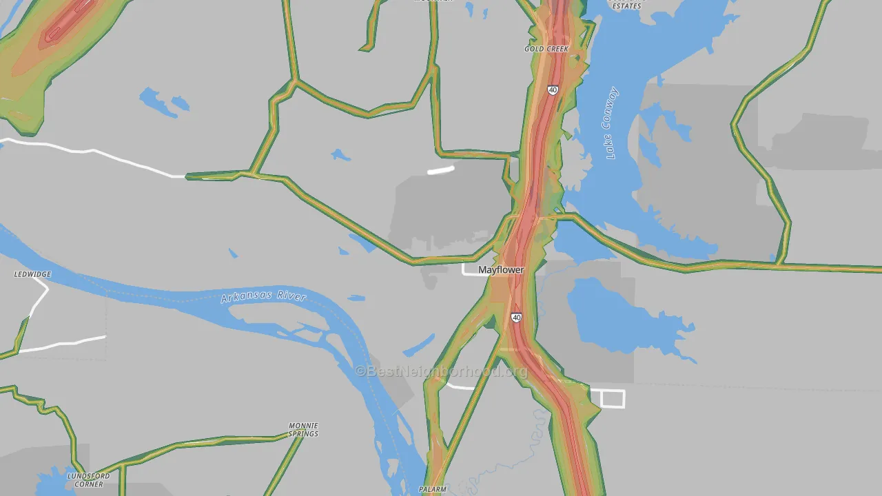 Mayflower, AR Map of Noise Levels in Mayflower