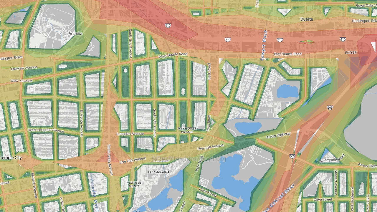 Mayflower Village, Arcadia, CA Map of Noise Levels in Mayflower Village
