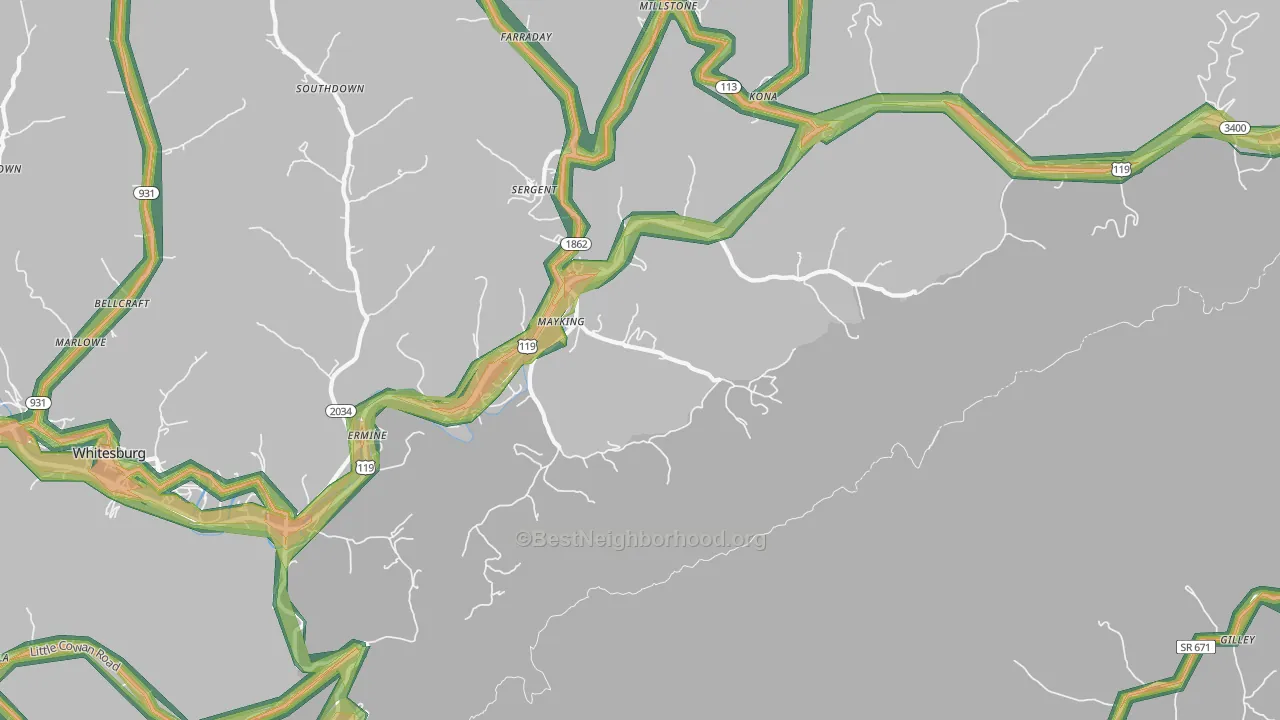 Mayking, KY Map of Noise Levels in Mayking
