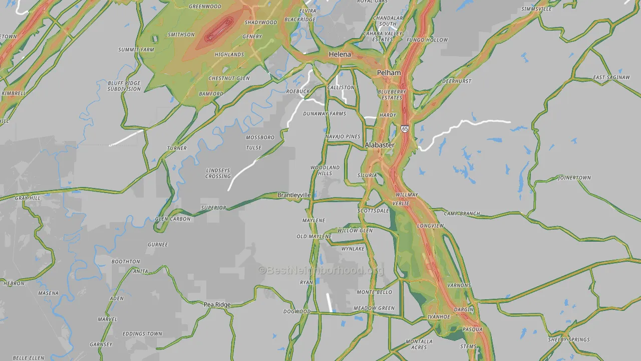 Maylene, AL Map of Noise Levels in Maylene