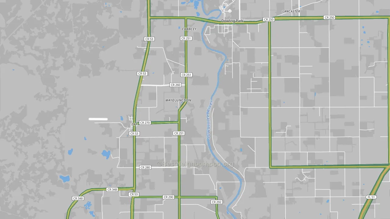 Mayo Junction, FL Map of Noise Levels in Mayo Junction
