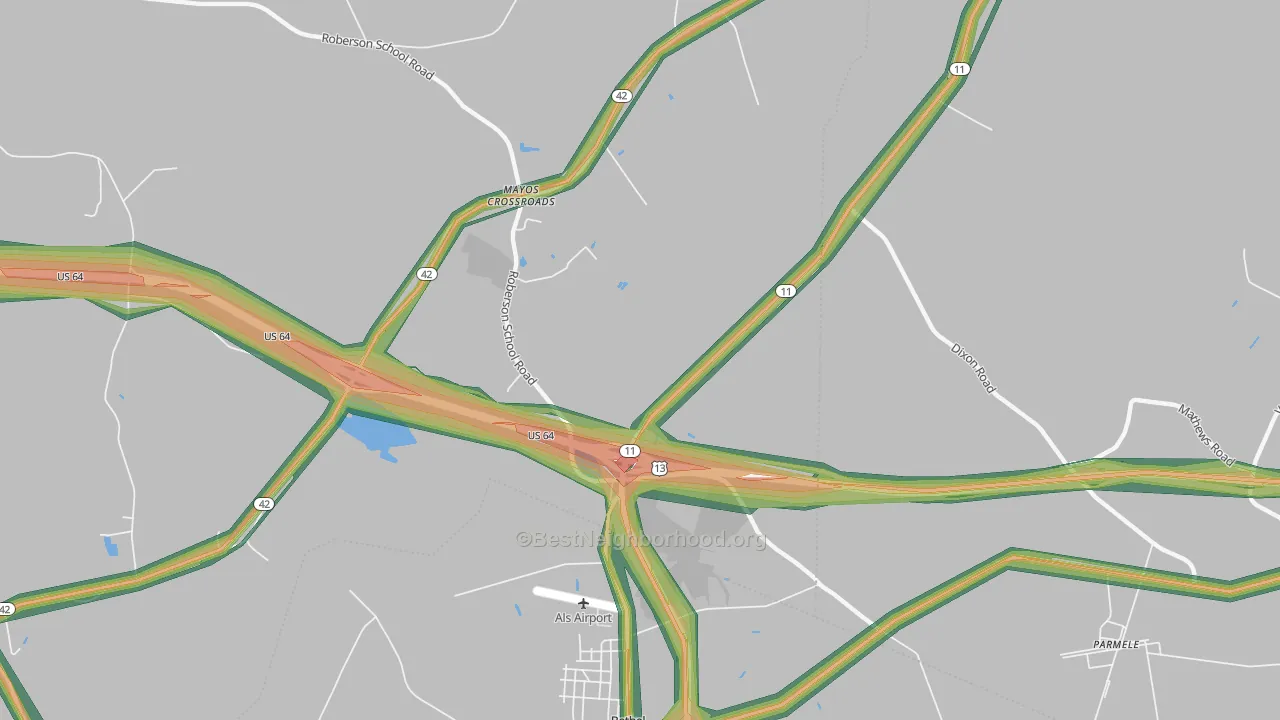 Mayos Crossroads, NC Map of Noise Levels in Mayos Crossroads