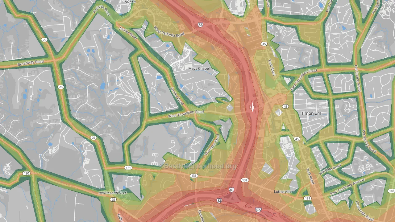 Mays Chapel, MD Map of Noise Levels in Mays Chapel