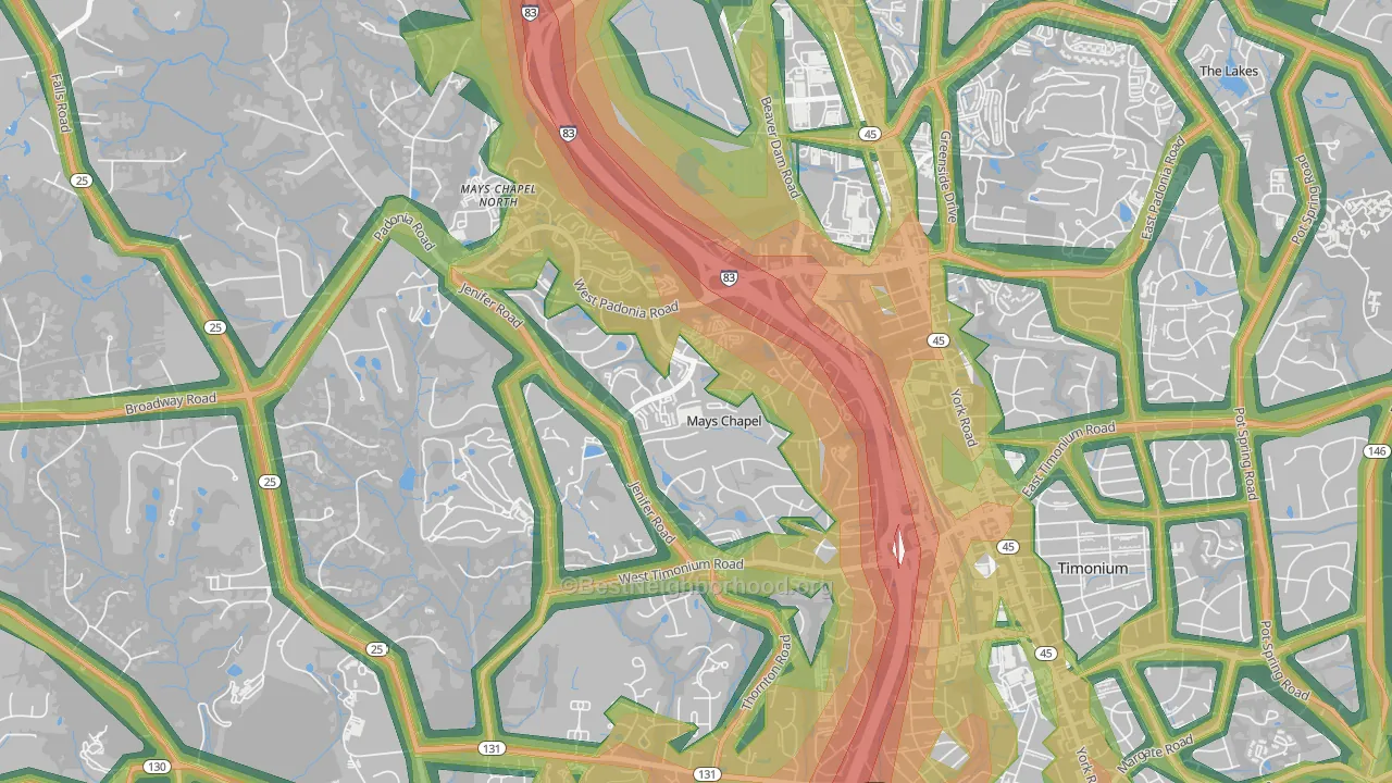 Mays Chapel Village, Mays Chapel, MD Map of Noise Levels in Mays Chapel Village