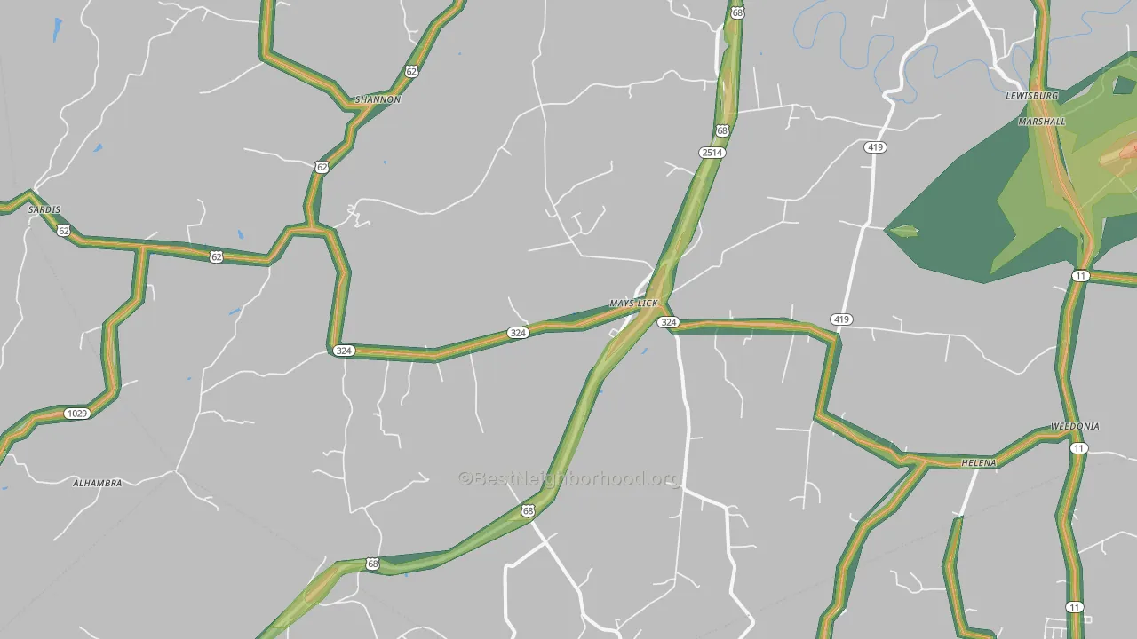 Mays Lick, KY Map of Noise Levels in Mays Lick
