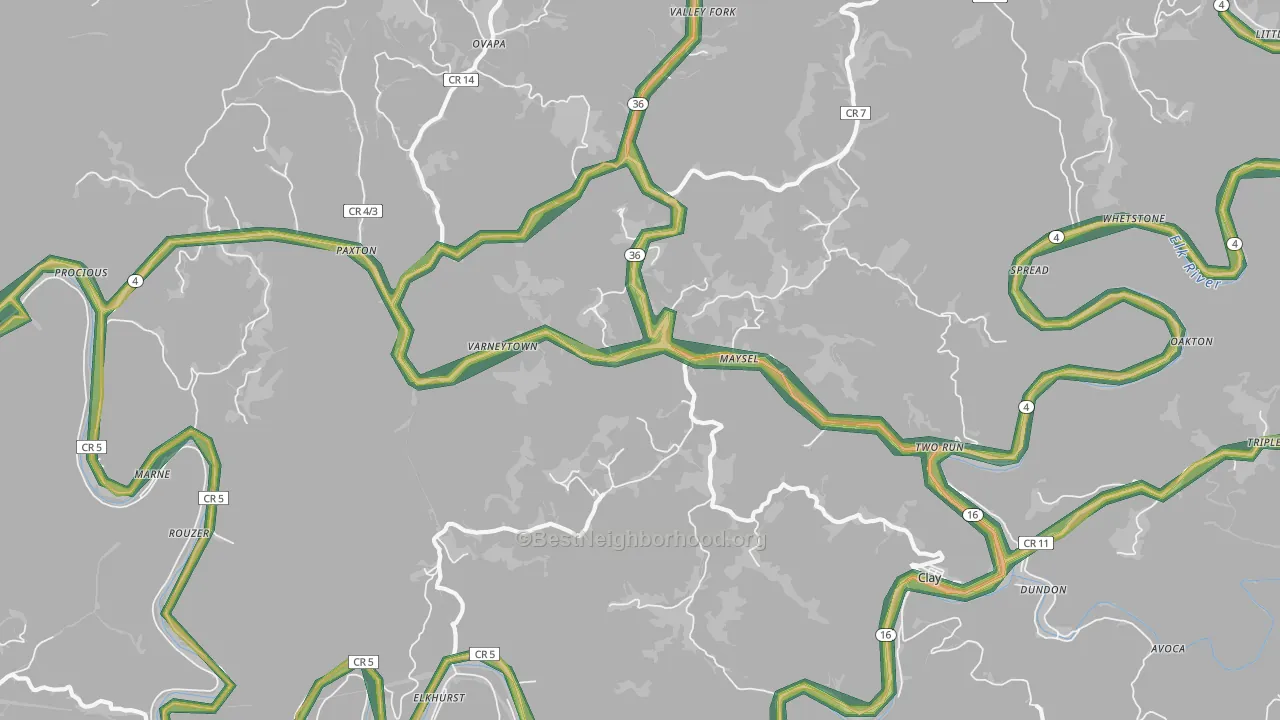 Maysel, WV Map of Noise Levels in Maysel
