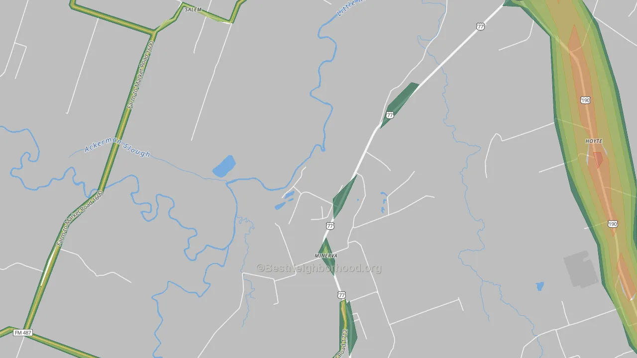 Maysfield, TX Map of Noise Levels in Maysfield