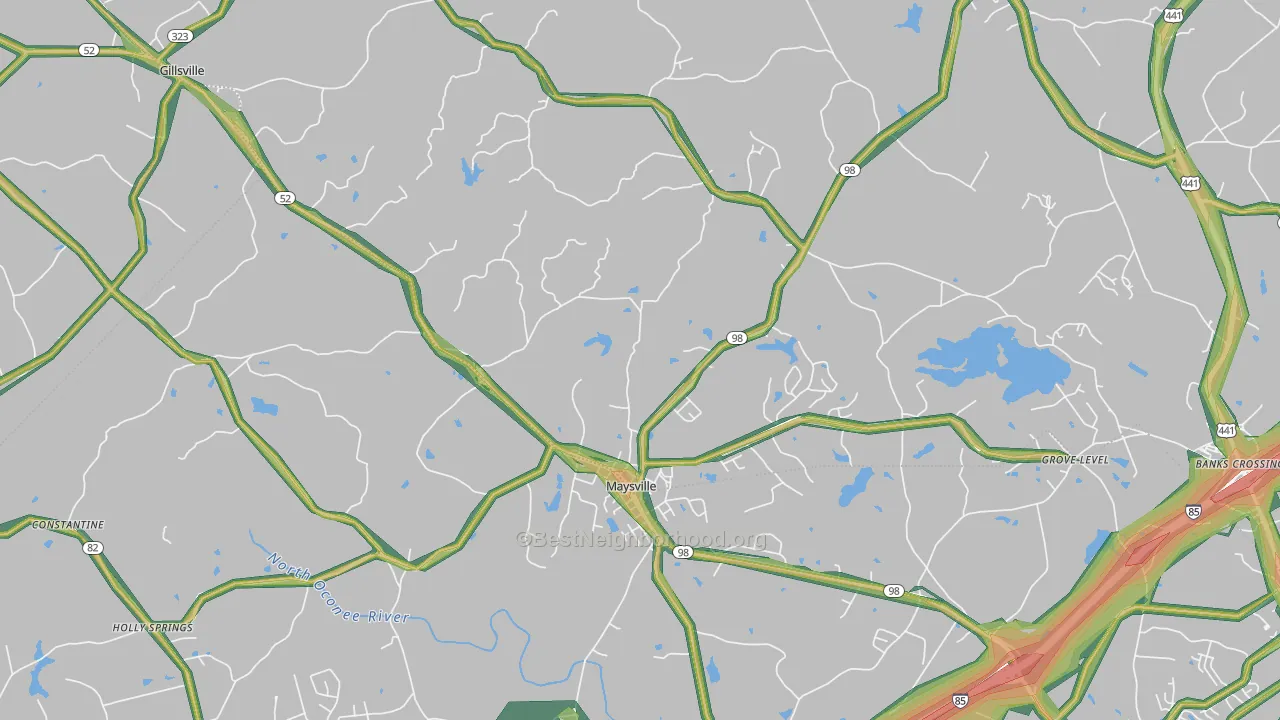 Maysville, GA Map of Noise Levels in Maysville