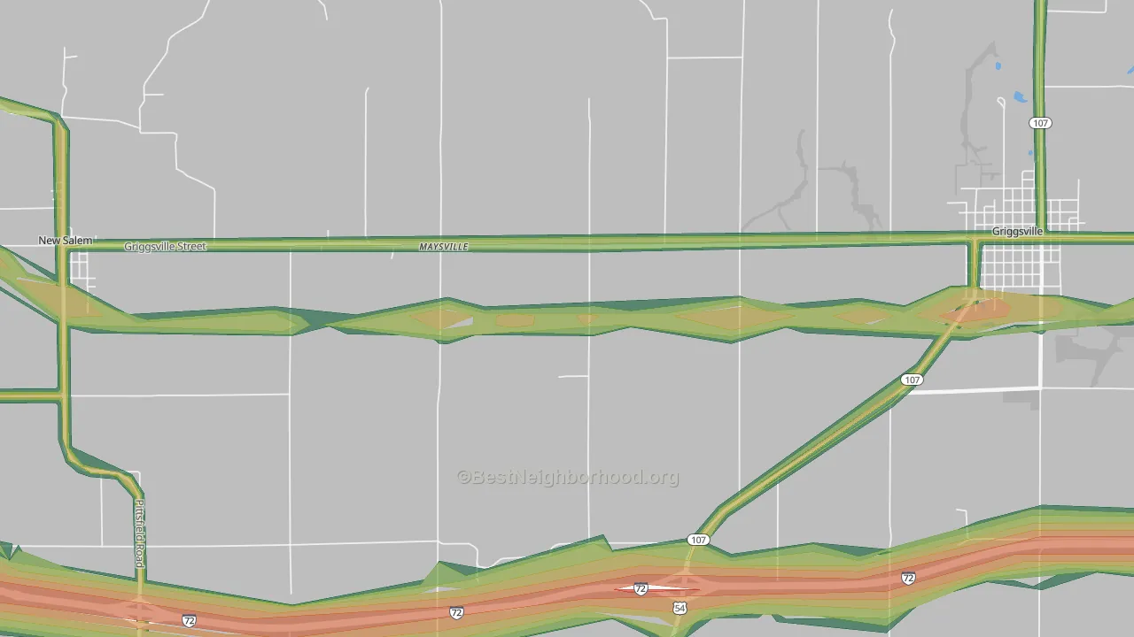 Maysville, IL Map of Noise Levels in Maysville