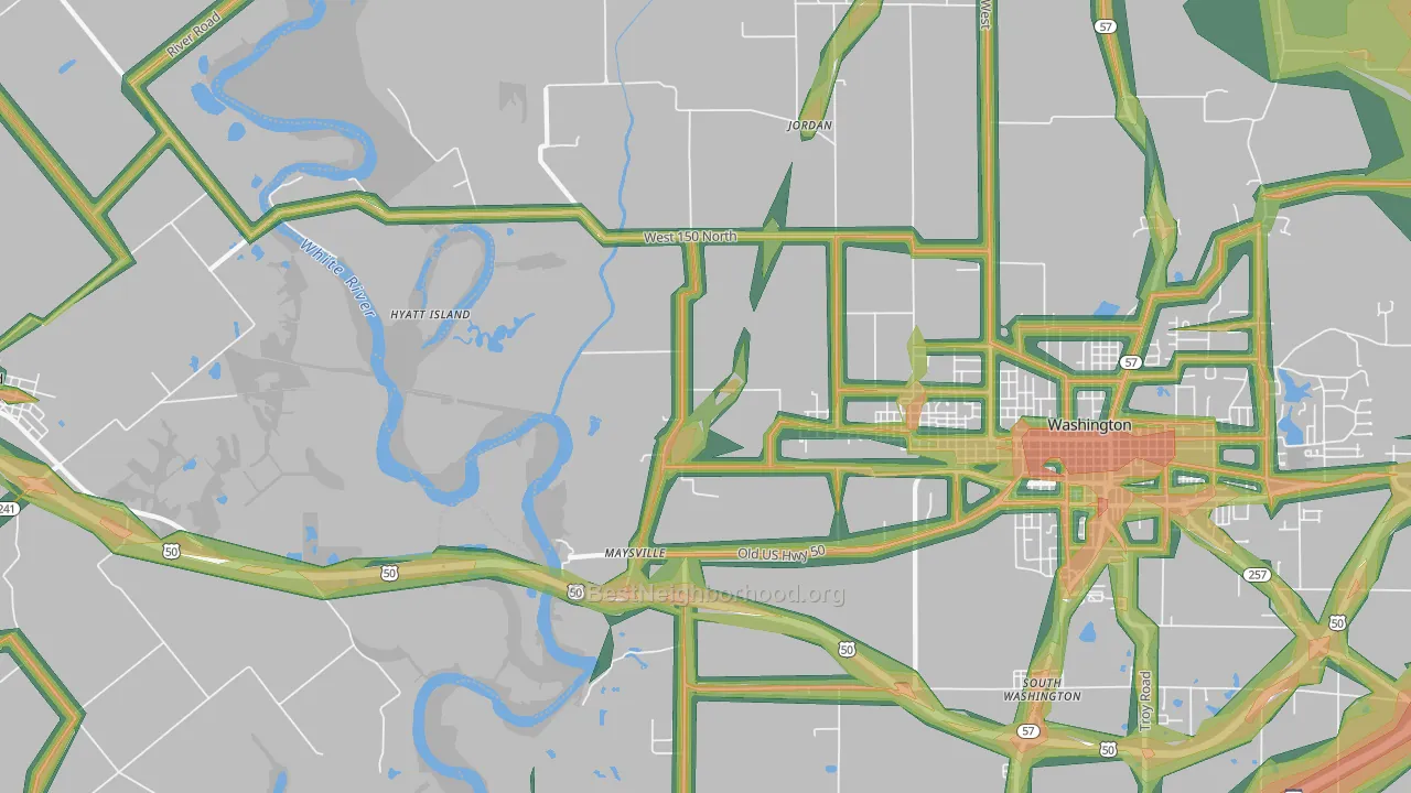 Maysville, IN Map of Noise Levels in Maysville