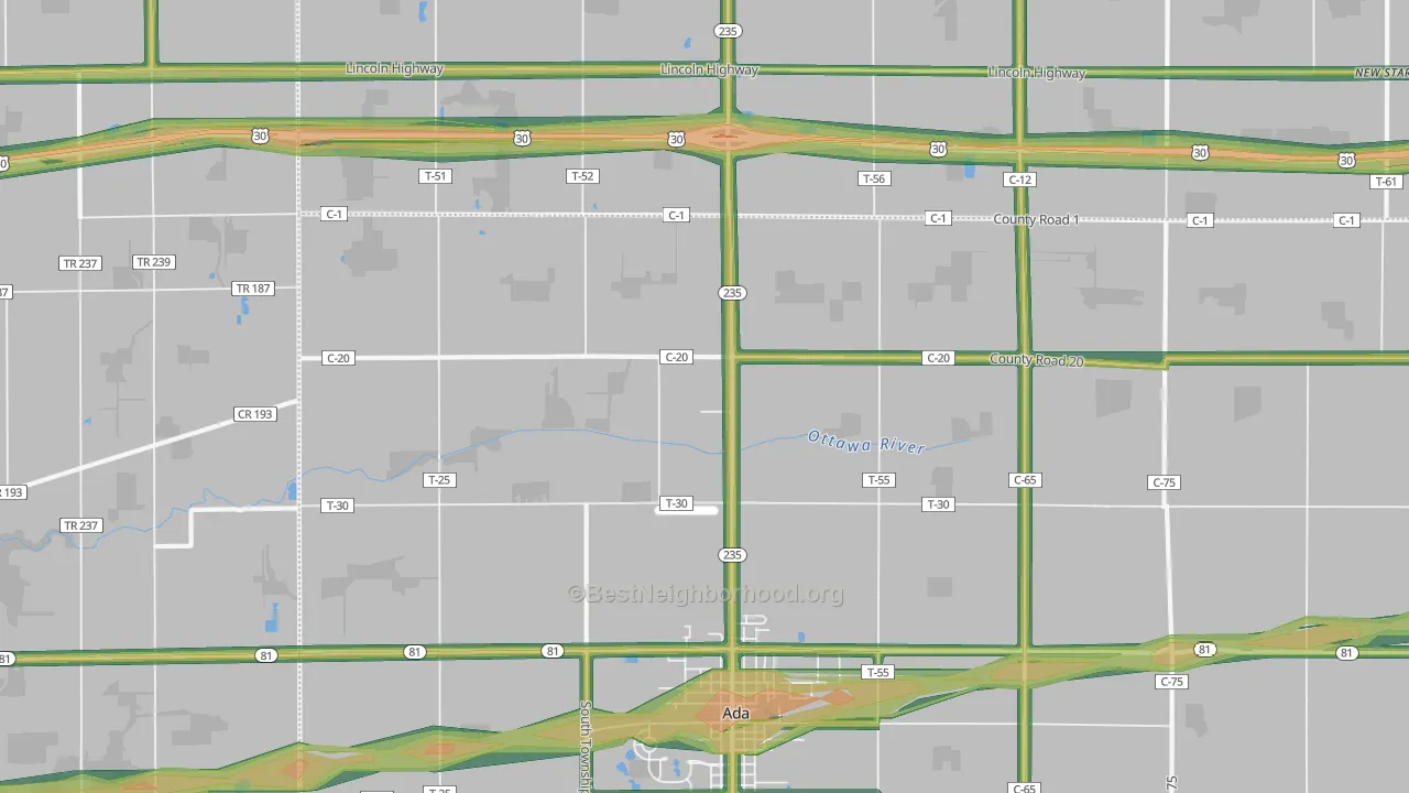 Maysville, OH Map of Noise Levels in Maysville