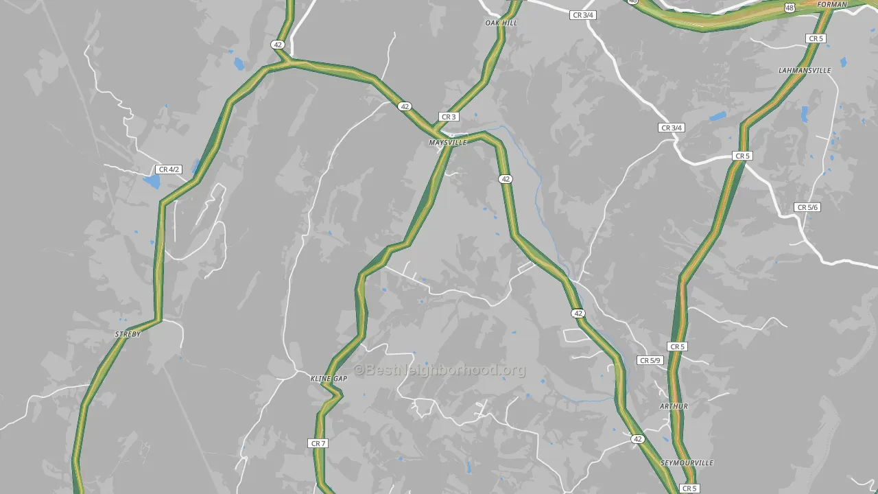 Maysville, WV Map of Noise Levels in Maysville