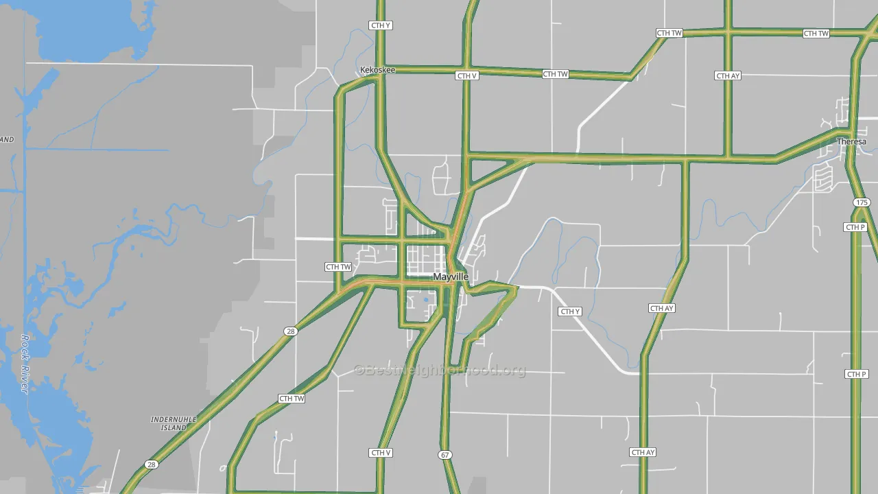 Mayville, WI Map of Noise Levels in Mayville