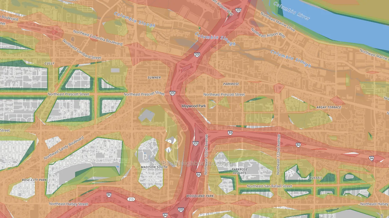 Maywood Park, OR Map of Noise Levels in Maywood Park