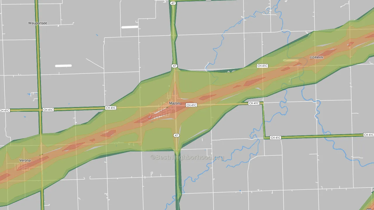 Mazon, IL Map of Noise Levels in Mazon