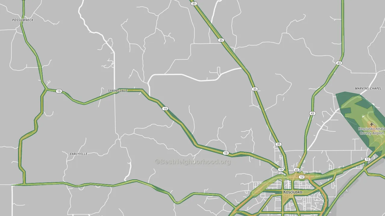 Mc Adams, MS Map of Noise Levels in Mc Adams
