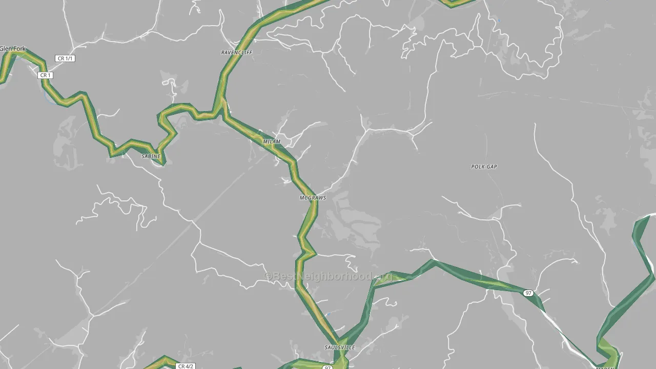 Mc Graws, WV Map of Noise Levels in Mc Graws