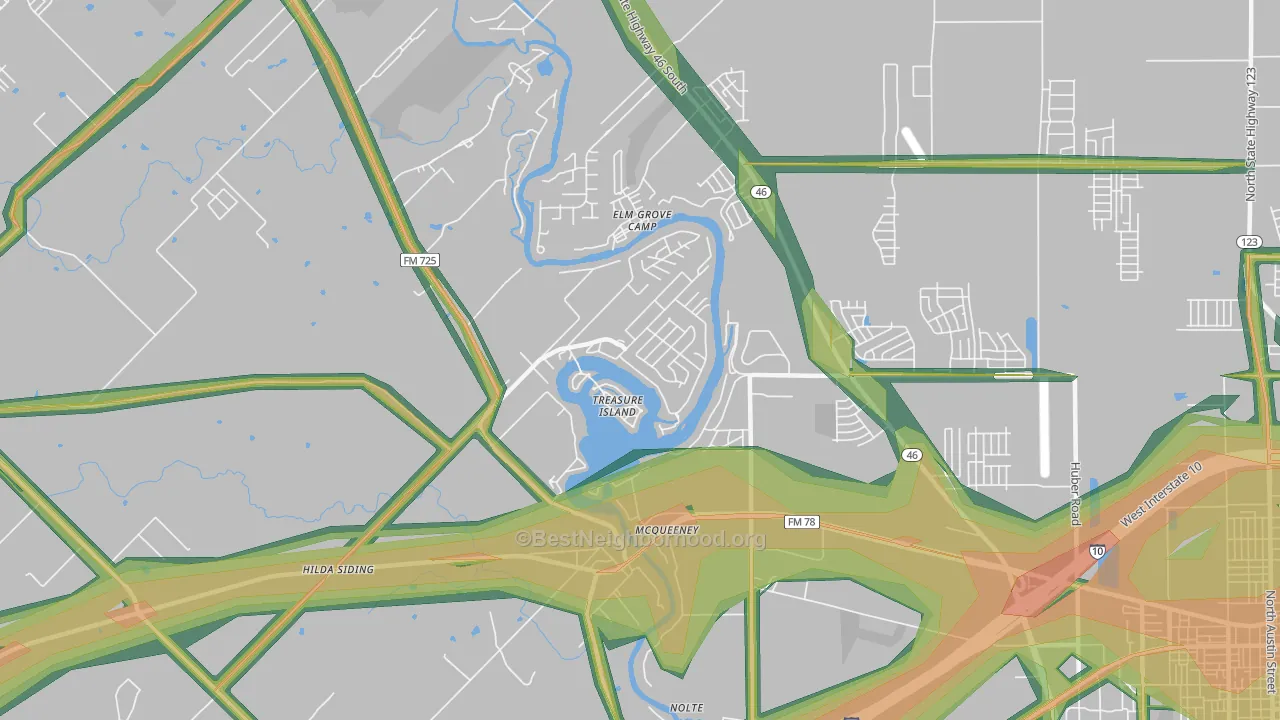 Mc Queeney, TX Map of Noise Levels in Mc Queeney
