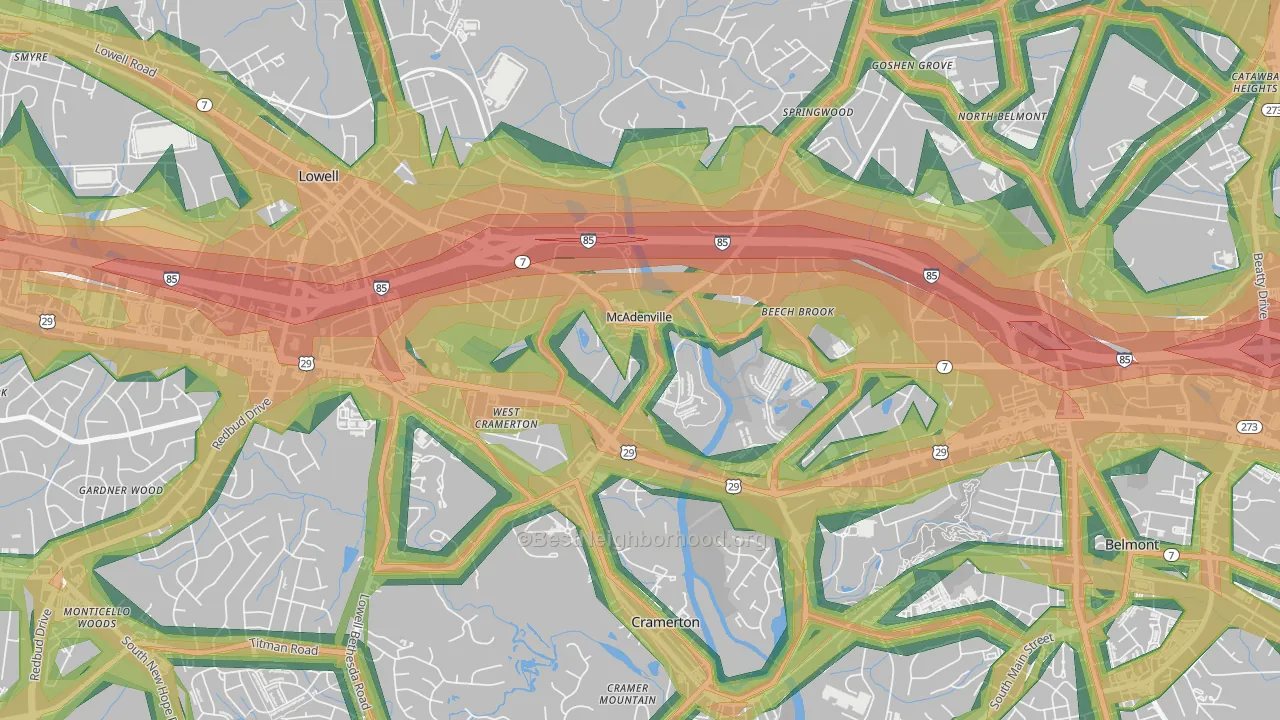 McAdenville, NC Map of Noise Levels in McAdenville